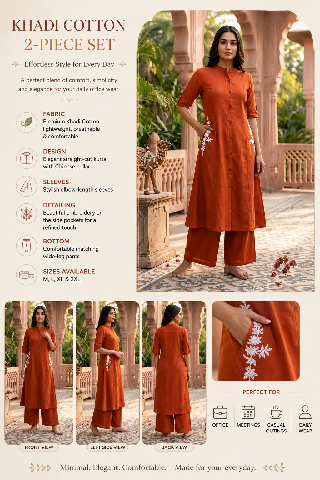Khadi cotton 2 piece office wear